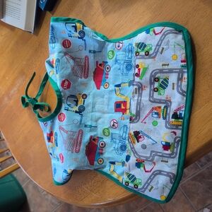 Green and Blue Bib with Playful City Print